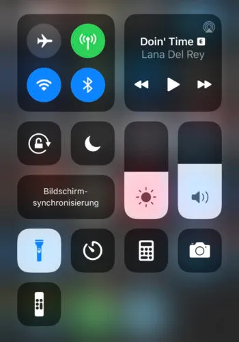iPhone Taschenlampe im Kontrollzentrum
