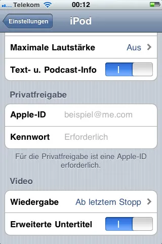 privatfreigabe einstellungen