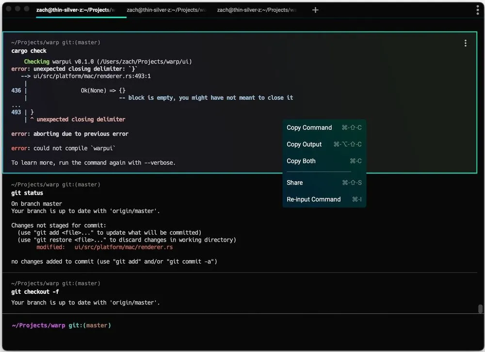 Warp Terminal App Screen
